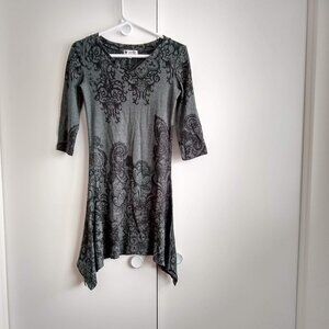 vintage y2k cozy soft grey floral boho print knit tunic dress NWOT